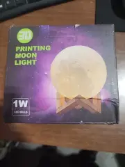 Moonlight Magic Lamp - 3D Printed White Ball Moon Lamp with Wooden Frame Base, 1