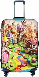 [Pvinnk] Candy Land Print Protective Luggage Cover Elastic Washable Suitcase Protector Travel Gear Protector, White, Medium