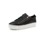 Django & Juliette Bump Black Leather Lace Up Sneaker Smart Casual Shoes Womens