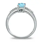 Cushion-Cut Aquamarine and White Topaz Accent Ring in Sterling Silver