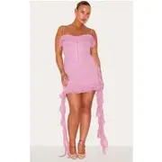 Plus Pink Rose Frill Detail Draped Mini Dress, Pink