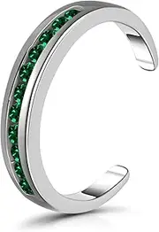 [Hoops & Loops] 925 Sterling Silver Cubic Zirconia Channel-Set Colored Open Toe Ring for Women Teen Girls Men