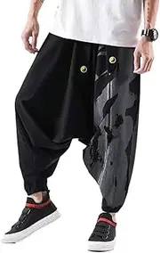 [PRIJOUHE] Men's Harem Pants, Baggy Wide Leg Hip Hop Pants, Cotton