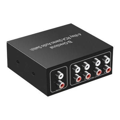4 Ports Bi-Directional R L Audio Switcher Box Audio Rotary Plug and Play4798