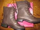 A2 by Aerosoles Ride Away NIB 8.5 DK Brown Faux Leather Tie/Zip Boots 1" Heel