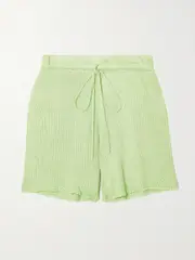 [Calle Del Mar] Calle Del Mar - + Net Sustain Ribbed-knit Shorts - Light green - small small Green