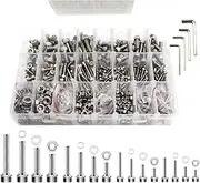 cSeao 890Pcs Metric Screw Assortment,M3 M4 M5 M6 Metric Bolt Assortment,Stainless Steel Metric Machine Screws,Hex Socket Head Cap Screws Nuts and Bolts Assortment Kit with Flat Washers,Lock Washers