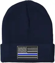[Speedy Pros] Beanies for Men American Flag Thin Blue Line Embroidery Winter Hats for Women Acrylic Skull Cap 1 Size