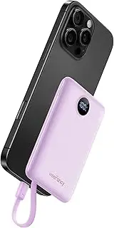 Mini Portable Charger for iPhone, 22.5W USB C Fast Charging Power Bank Built-in Cables, Small Battery Bank 10000mAh, Travel Essential Slim Battery Pack for iPhone 15/14, Samsung, Android, etc (Purple)