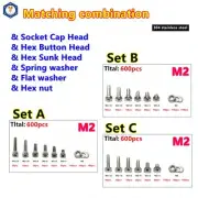 600pcs M2 304 Stainless Steel Allen Screws Bolt With Hex Nuts Washers Assortment