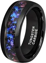 [TUTISS] 8mm Silver/Black/Gunmetal Tungsten Rings for Men Women Orion Nebula Opal Galaxy Fragment Inlay Fashion Jewelry Engagement Wedding Promise Band Polished Shiny Comfort Fit