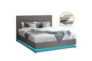 Oikiture Bed Frame Queen Double King Size RGB LED Gas Lift Base Storage Grey