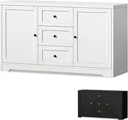 ALFORDSON Buffet Sideboard Table with Adjustable Shelves & 3 Drawers & 2 Doors, Pantry Cupboard Cabinet Storage Chest for Kitchen, Hallway, Living Room, Bedroom and Bathroom, White