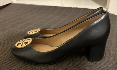 Tory Burch Chelsea Black Leather Logo High Heels Women's Shoe Size 9 US