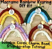 Macrame Rainbow Keyring DIY Kit with Cords, Charms, Ring, Step-by-step Tutorial
