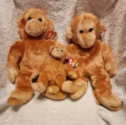 3 VINTAGE TY BEANIE BUDDIES. MOM, DAD, AND BABY. BONGO THE BROWN MONKEY. NWT!