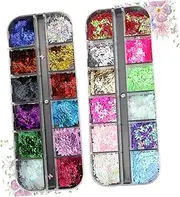 ADOCARN Nail Accessories Set 2 Boxes Butterfly Sequins Glitter Powder Eye Shadow Sequins for Manicure Makeup