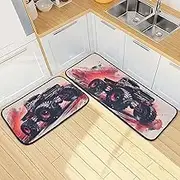 Monster Truck Red Cool Kitchen Mats for Floor, 2 Piece, Funny Cute Washable Non-Slip Kitchen Rugs Set for Home & Office, Sink, Laundry, 19.7” x 27.6” + 19.7” + 47.2”