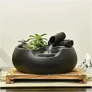 Tabletop Fountains Ceramic Tabletop Fountain for Indoor and Outdoor Table Desk Office Patio Black Ceramic Fountain with Pumps and Wooden Base Indoor Water Fountains (Color : A)