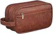Make-up Bag - Toiletry Bag Leather - Unisex Female Male - Travel Dopp Kit [Brown/Burgandy Colour]