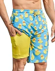 [Yiyeqiu] Mens Swim Trunks with Compression Liner Swim Trunks for Men Swimming Trunks Board Shorts