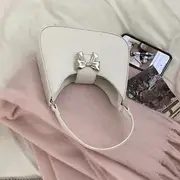 Top Handle Bow Faux Leather Sling Bag White - L