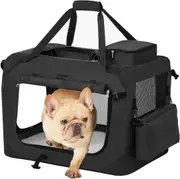 Foldable Dog Transport Box - Size M, Oxford Fabric, Mesh, Portable Metal Frame, Black