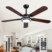 52 Inch Solid Wood Ceiling Fans with Lights Remote Control,5 Blades Quiet Rev...