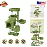 Cat Tree with Double Hammocks & Sisal Post for All Breeds - Cozy Green Style