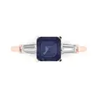 1.62 ct Emerald 3 stone Blue Sapphire Promise Engagement Ring 14k Rose Gold