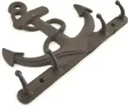 Coat Key Holder 4 Hook Rack Rustic Cast Iron Anchor Nautical Wall Decor 10