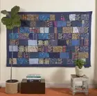 60"x40" Indian 100% Cotton Blue Patchwork Wall Hanging Embroidered Table Runner