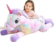IKASA Giant Unicorn Stuffed Animal Plush Toy,Large Unicorns Cute Jumbo Soft Toys (110cm, Multicolored)