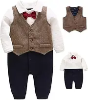 [Feidoog] Newborn Gentleman One Piece Long Sleeve Baby Boys Gentleman Formal Tuxedo Outfit Suit