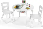HONEY JOY Kids Table and Chair Set, 3PC Wood Activity Table w/Center Mesh Storage, Ideal for Arts, Crafts, Snack Time, Homework, Toddler Table and Chair Set, White