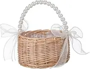 Small Wicker Basket With Handle Woven Flower Girl Baskets Decorative Egg Holder For Home Decor DIY Crafts Easter Wedding Photo Props
