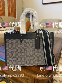 在飛比找Yahoo!奇摩拍賣優惠-EL~COACH 專櫃款 C3282 深藍老花 緹花布 托特