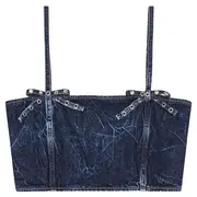 [GANNI] Crinkled Future Denim Strap Top