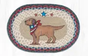 2 Braided Jute Oval Stenciled Placemat/Trivet/Swatch. Earth Rugs. YELLOW LAB.