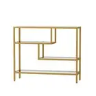 Console Table Tempered Glass Sofa Table Hall Side Entry 4 Shelves Gold