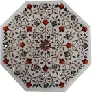 18" White Marble Coffee End Table Top Carnelian Stone Inlay Bed Side Table Decor