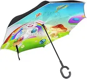 Double Layer Inverted Umbrella Cars Reverse Umbrella Happy Bunny Easter Egg Windproof UV Proof Travel Outdoor Umbrella