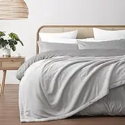 Dreamaker Serene Hudson Fleece & Sherpa Reverse Blanket for Bed Double/Queen 240 x 250cm Ultra Soft Skin-Friendly Cuddle Buddy Folded Edge Stitching Hypoallergenic Winter Thermal Blanket - Grey