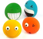 Chiwava 4 Pack 2.8'' Latex Squeaky Dog Toy Smiley Face Balls Interactive Fetch Play for Small Dogs