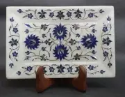 Marble Pizza Serving Tray Lapis Lazuli Stone Inlay Work Serving Tray 9x6 Inches