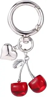 [Mikovivi] Cherry Keychain with Heart Charm, Cute Cherry Bag Keychain Aesthetic Fruit Key Chain Purse Resin Women Purse Backpack Handbag, Red, Silver