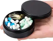 Pill Box 3 Compartment - Metal Travel Pill Case for Pocket or Purse, Portable Waterproof Medicine Pill Organizer Holder Daily Pill Container for Medication, Vitamin, Fish Oil