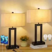 Bedroom Lamps Set of 2-22" Tall Table Lamps for Night Stands with USB C+A Cha...