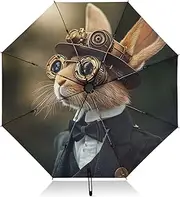 [PDZRMY] Rabbit Vintage UV Protection Travel Umbrella Compact for Rain and Sun - Auto Open and Close UPF 50+ Windproof Portable 46” Sun Umbrella for Women and Men