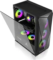 Mid-Tower M-ATX/ITX Computer Case, Tempered Glass Side Panel, Split Cabinet Structure, Vertical GPU Bracket Supports Water Cooling(Black)